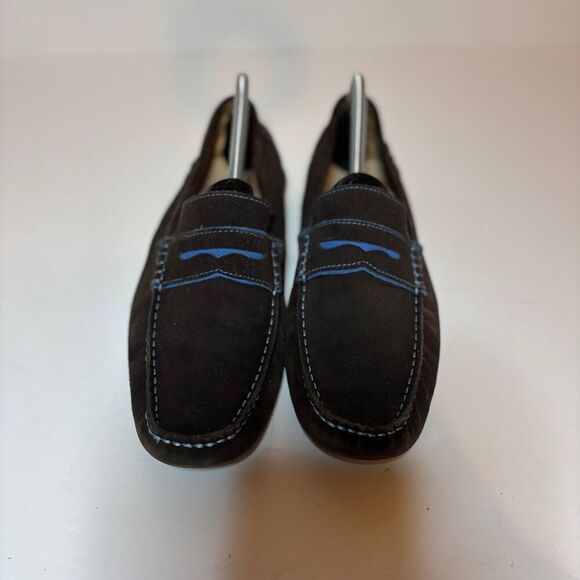 Ecco Mens Sz 42 8.5 M Dynamic Suede Penny Loafer Driving Moc Brown Blue Slip On - Picture 6 of 10